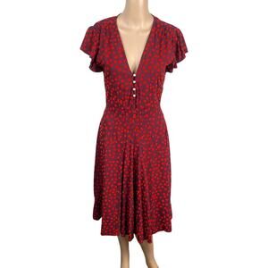 ALTUZARRA $1895 Camilla Red Flocked Velvet Polka Dot Flutter Sleeve Dress SZ 2